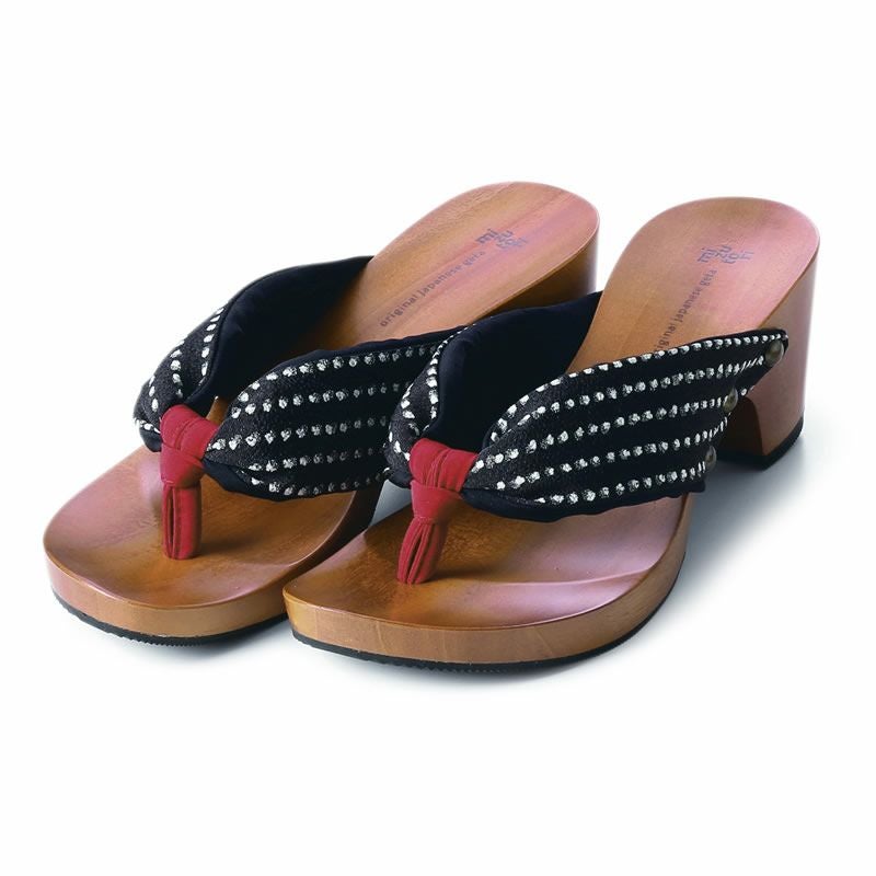 みずとりの下駄 hitete ハイテテ KC-01 ドット・黒/黒・ワイン