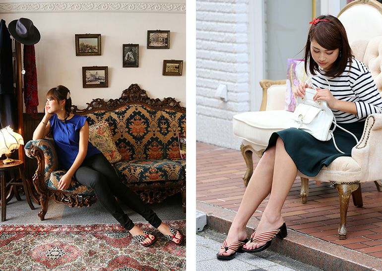 みずとりの下駄 げた物語スタンダード T-2 紺つむぎ/紺・紺