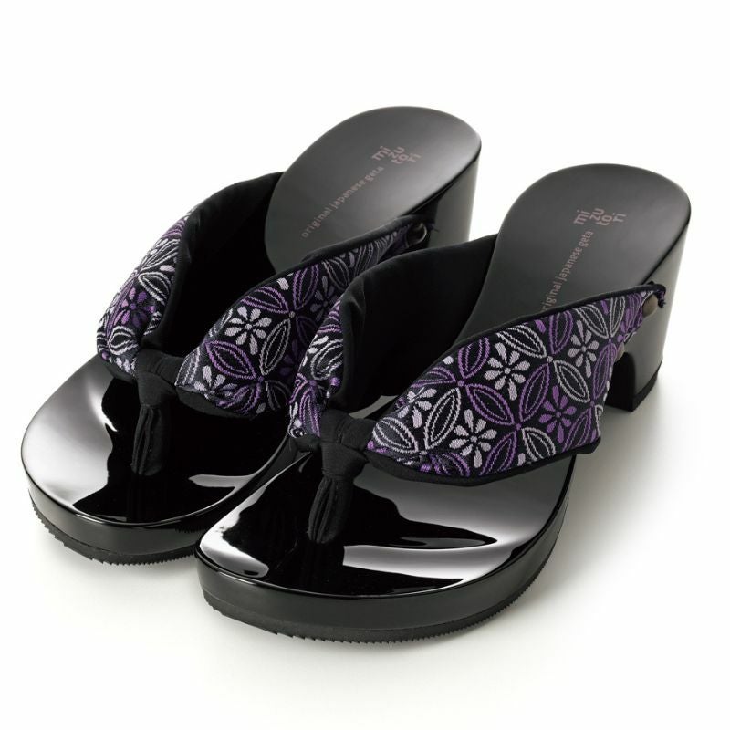 みずとりの下駄 hitete ハイテテ KCB-25 七宝花菱/黒・黒