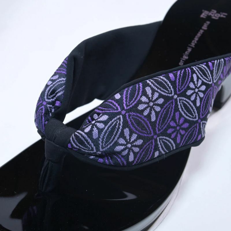 みずとりの下駄 hitete ハイテテ KCB-25 七宝花菱/黒・黒